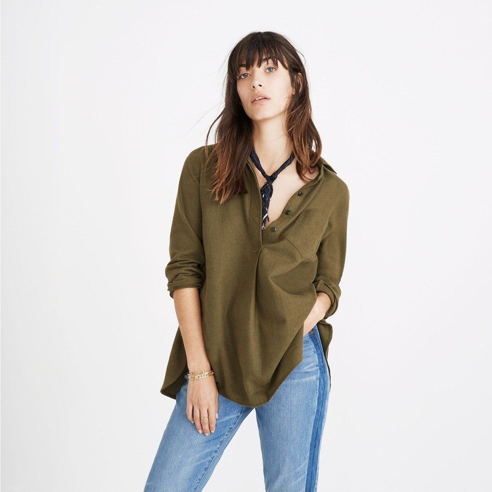 Madewell Flannel Classic Ex Boyfriend Button Back‎ Shirt Loden Green Medium NWT